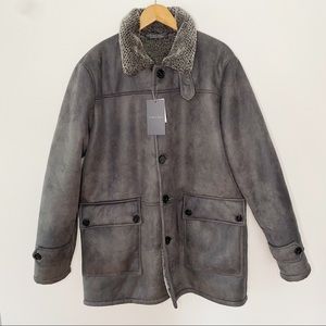 Zara Men’s Gray Faux Suede and Shearling Coat-Size XXL